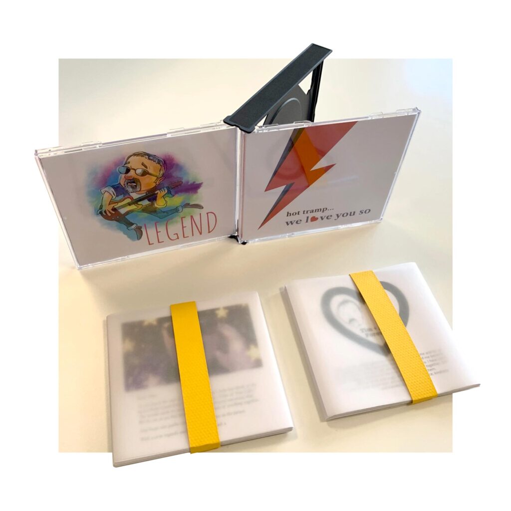 Photo of artwork of Tim, set in CD case as cover art.