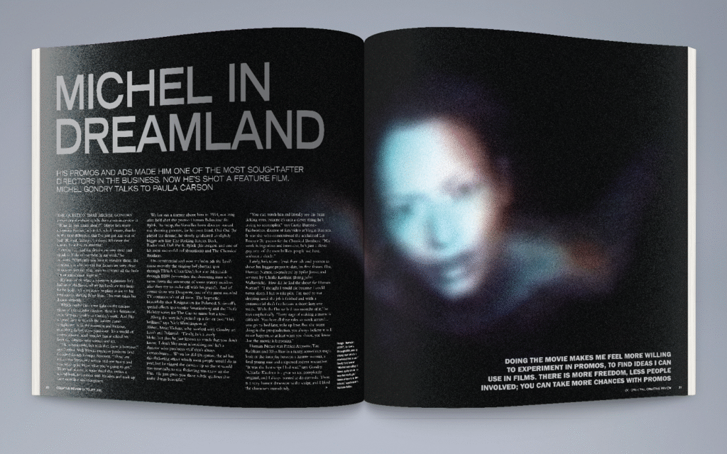 Double page spread from Creative Review magazine, showing an article entitled 'Michel in Dreamland'.